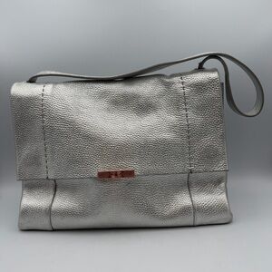 Ted Baker Silver Leather Shoulder Bag Pink Bow Lining